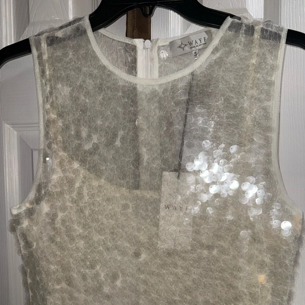 Wayf Women's White X Chérie Madeleine Danse Sequin Sleeveless Midi Dress - Picture 4 of 5